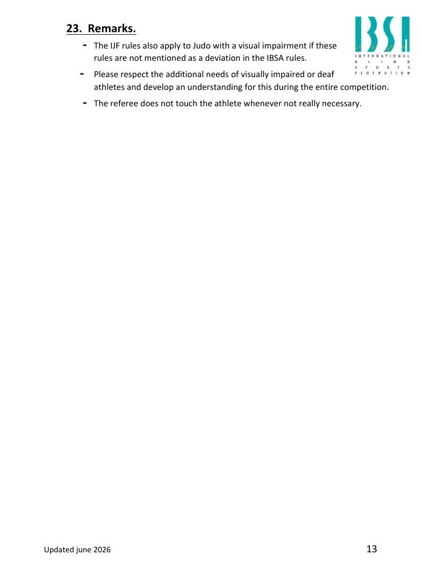 Observações gerais das regras IBSA